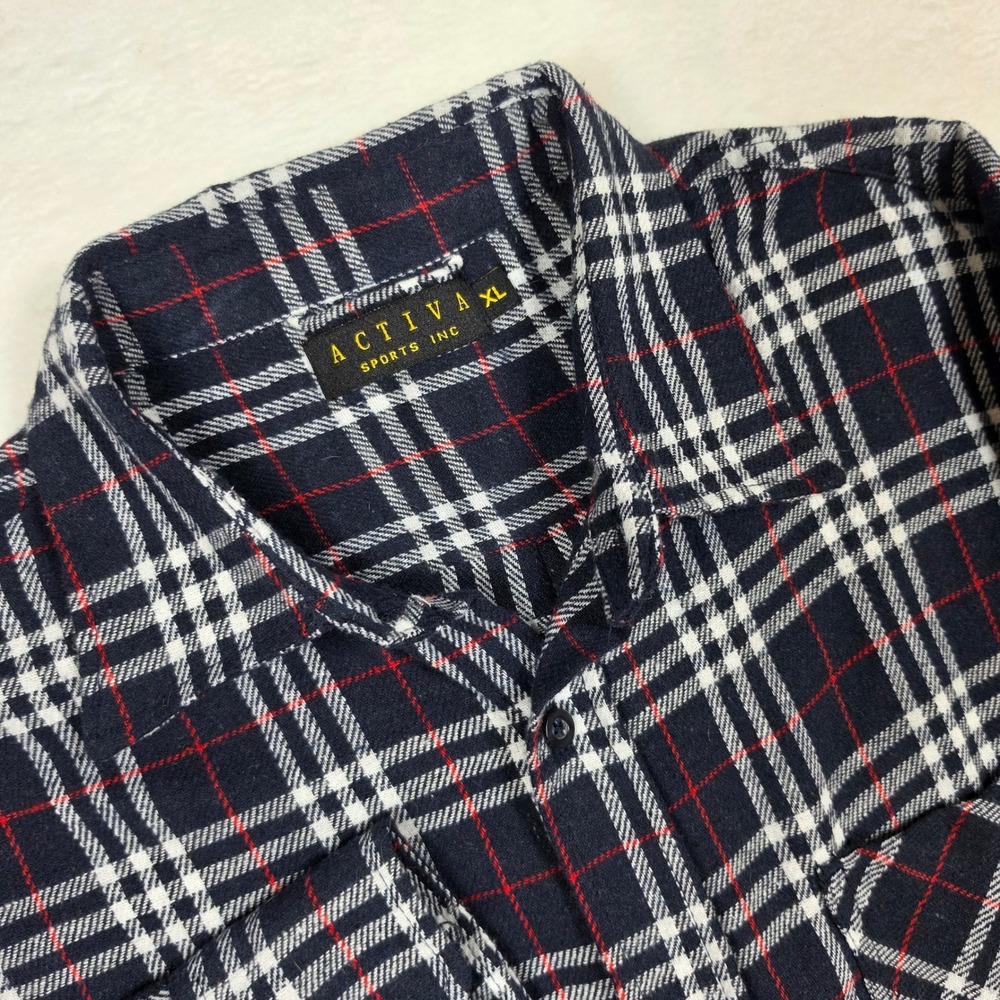 Activa Sports Inc Mens XL Plaid Flannel Shirt Navy Blue Red White‎ Long Sleeve